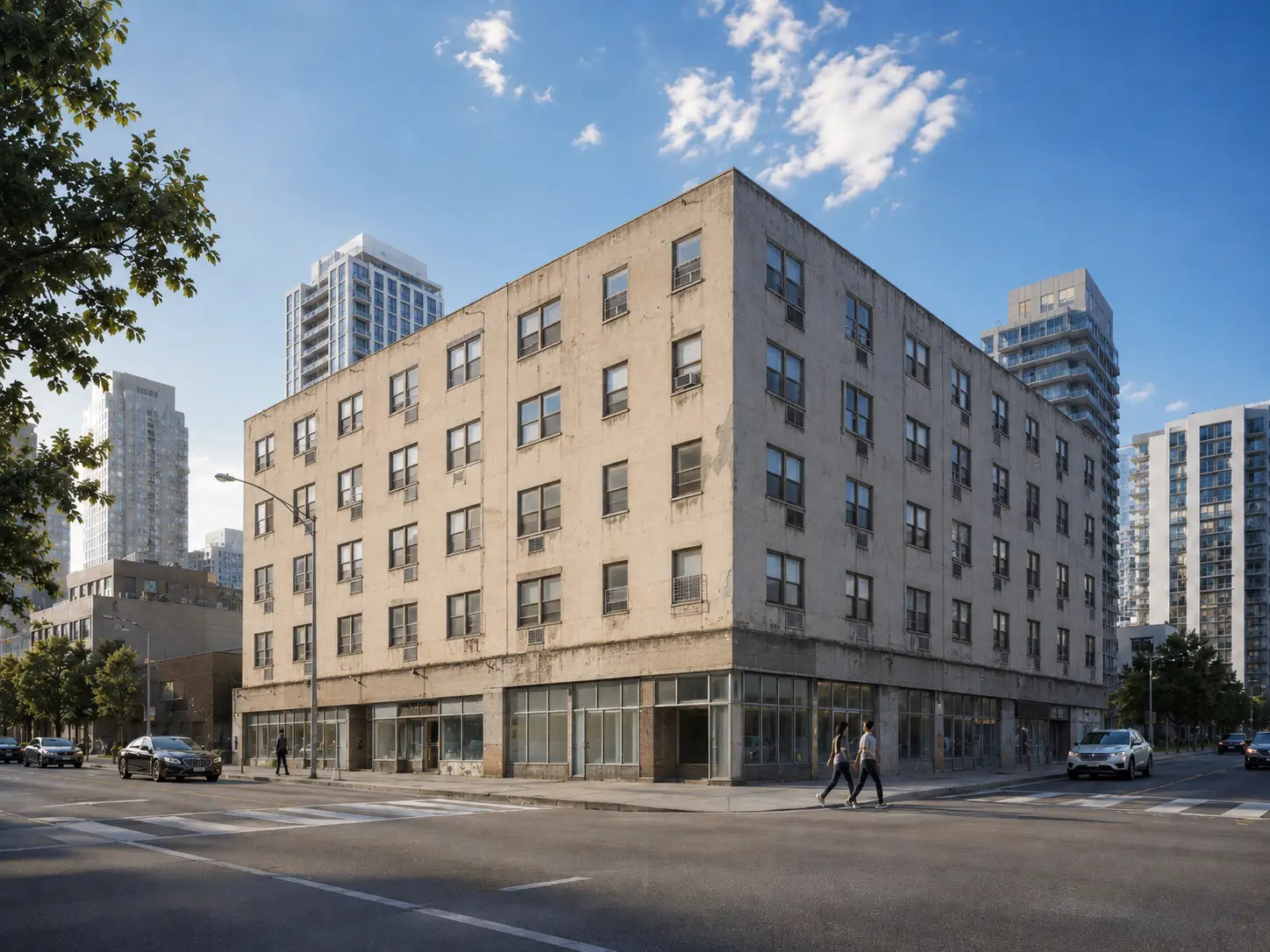 Existing mixed-use residential building in Calgary before exterior design concept development.